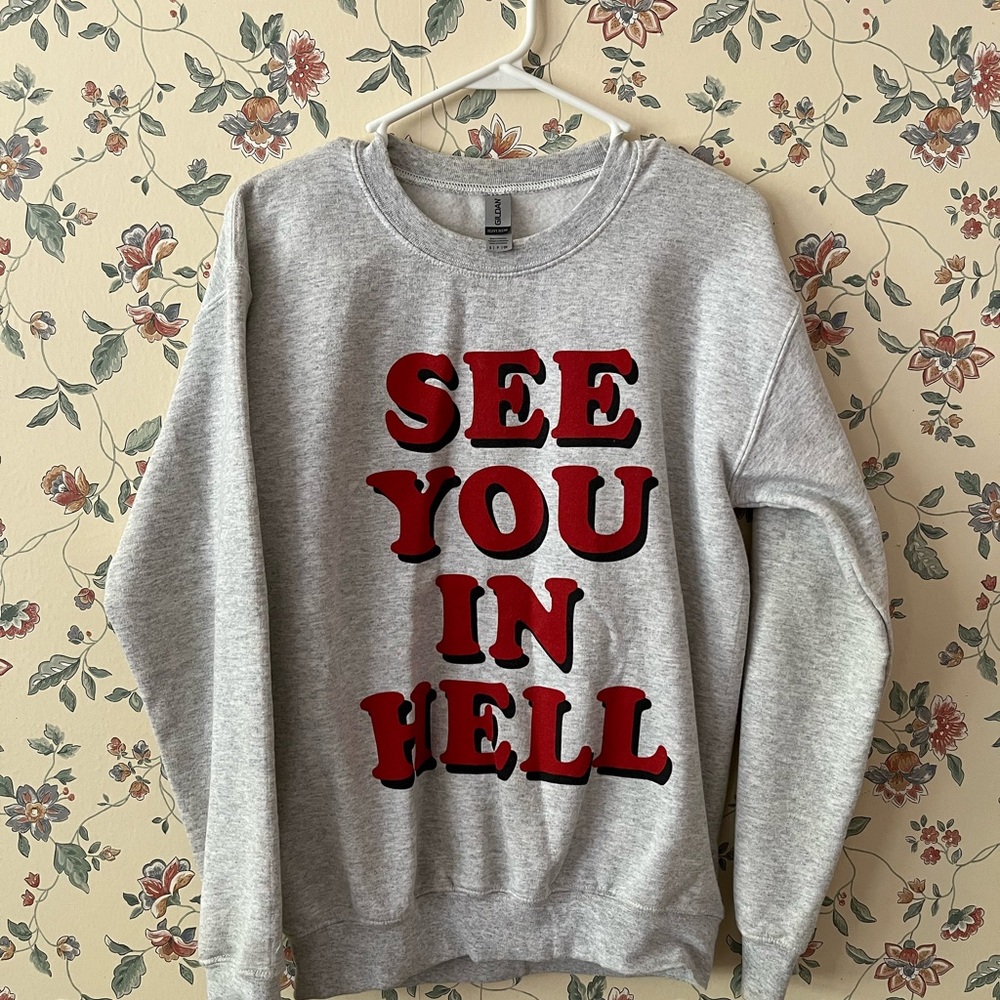 Gray Sweatshirt with Red Text